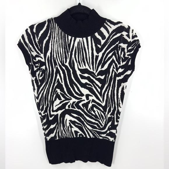 Vintage Cache Womens Short Sleeve Sweater Top Size M Black White Zebra Print Y2K - Picture 9 of 9